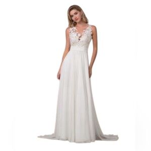 NWT Azazie Goldie Lace Chiffon Diamond Wedding White Champagne Beach Destination